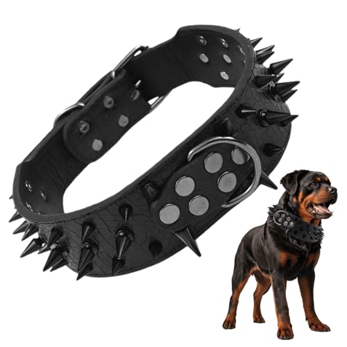 Blablablalu Stachelhundkragen, 18, 5-21, 7 Zoll einstellbares Lederkragen mit D-Ring, Anti-Biting-Hundehärkern für mittelgroße Hunde von Blablablalu