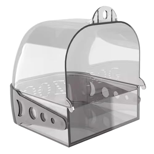Blablablalu Vogelbad für Käfig 6x5x6 Zoll transparent Grauer Schraufpc-Vogel-Käfig-Bad mit abnehmbarem Boden und Verstellbarer Schallwand für kleine bis mittlere Vögel von Blablablalu