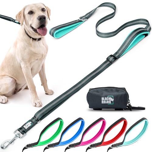 Black Rhino Aqua Hundeleine mit Doppelgriff und Neoprenpolsterung – verstellbarer zweiter Griff – reflektierende Nähte – Nylonband – 1,5 m bis 1,8 m Länge von Black Rhino