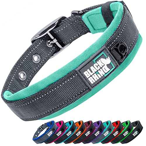 Black Rhino - Das Comfort Halsband Super Weiches Neopren Gepostertes Hundehalsband für alle Hunderassen - Hochbeanspruchbar Verstellbar Reflektierend Wetterfest (Klein, Aqua/Grau) von Black Rhino