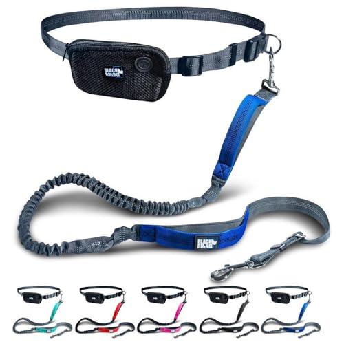 Black Rhino Joggingleine Hunde mit Bauchgurt, Verstellbare Länge Doppelgriff Bungee Leine für M bis L Hunde, Neopren gepolsterte Griffe - Zum Laufen, Gehen & Wandern - 1,5 m - Schwarz von Black Rhino