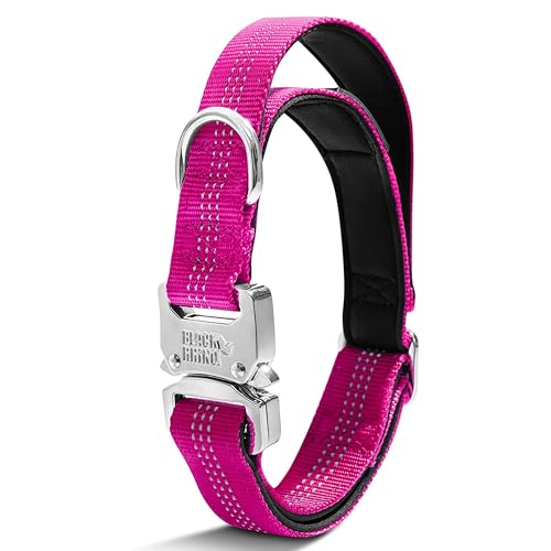 Black Rhino - Taktisches Hundehalsband, ultraweich, Neopren, gepolstert, für mittelgroße und große Hunde | robuste Metallschnalle | gepolsterter Griff für Hundetraining (groß, rosa) von Black Rhino