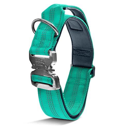 Black Rhino Taktisches Hundehalsband, ultraweiches Neopren, gepolstert, für mittelgroße und große Hunde, robuste Metallschnalle, gepolsterter Griff für Hundetraining (XL, Aqua) von Black Rhino