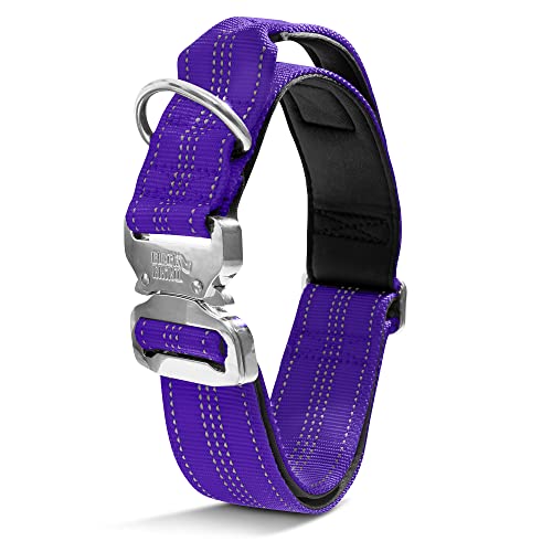 Black Rhino Taktisches Hundehalsband, ultraweiches Neopren, gepolstert, für mittelgroße und große Hunde, robuste Metallschnalle, gepolsterter Griff für Hundetraining (groß, lila) von Black Rhino