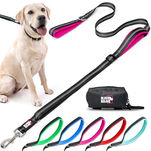 Black Rhino Verstellbare Leine mit zwei Griffen: Pinke Nylon-Neopren-Doppelgriff-Leine mit verstellbarem zweitem Griff für Kontrolle, Komfort und Sicherheit von Black Rhino