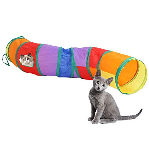 Blanketswarm Katzentunnel für Hauskatzen, Schillernder, Faltbarer Katzen-S-Tunnel, mit Kitty-Tunnel, Guckloch-Spielzeug,Katzen-Kitty-Training, Interaktives Regenbogenfarben-Röhren-Haustierspielzeug von Blanketswarm