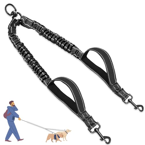 Blanlody Doppelleine für 2 Hunde, Keine Rwicklung Hundeleine für 2 Hunde 360° Drehbare Leine für 2 Hund, Doppelleine mit Zwei Gepolsterten Griffen，Hundeleine für Zwei Hund mit 2 Karabinerhaken von Blanlody