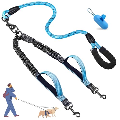 Blanlody Doppelleine für 2 Hunde, Keine Rwicklung Hundeleine für 2 Hunde 360° Drehbare Leine für 2 Hund, Doppelleine mit Zwei Gepolsterten Griffen，Hundeleine für Zwei Hund mit 2 Karabinerhaken von Blanlody