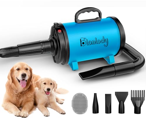 Blanlody Hundefön Blower Sehr Leise 5.2 PS / 3800W Motor Einstellbare Geschwindigkeit, Hundepflege-Trockner-Gebläse mit 4 verschiedenen Düsen elastischem Schlauch und Pflegebürste… von Blanlody
