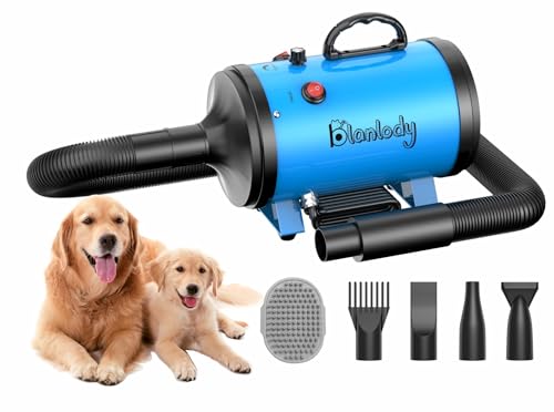 Blanlody Hundefön Blower Sehr Leise 4.5 PS / 3200W Motor Einstellbare Geschwindigkeit, Hundepflege-Trockner-Gebläse mit 4 verschiedenen Düsen elastischem Schlauch und Pflegebürste… von Blanlody