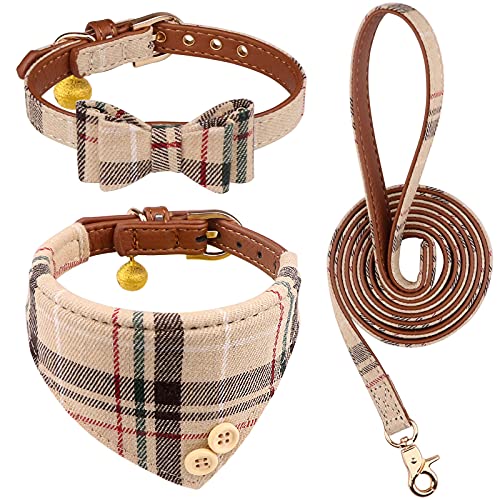 Blaoicni Hundehalsbänder für kleine Hunde, Welpenhalsband und Leine, Set mit Fliege und Glöckchen, für kleine Hunde, Welpen und Katzen, Beige, 3 Stück, 9''-11.5'' Blaoicni Hundehalsbänder für kleine Hunde, Welpenhalsband und Leine, Set mit Fliege und Glöckchen, für kleine Hunde, Welpen und Katzen, Beige, 3 Stück, 9''-11.5'' von Blaoicni
