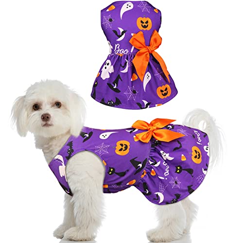 Hunde-Halloween-Kostüme, Mädchen, Hunde, Halloween-Kleid, dehnbar, lustige Hunde-Kostüme, Welpen-Kleidung mit Fliege, Hunde-Outfit für kleine Hunde, Katzen, Welpen (L) von Blaoicni