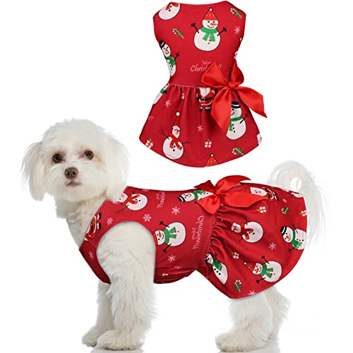 Hunde-Weihnachtskleid, Hunde-Weihnachtskostüme, Mädchen, Schneemann, dehnbares Hundekleid, lustige Hundekostüme, Welpenkleidung mit Fliege, Hunde-Outfit für kleine Hunde, Katzen, Welpen (L) von Blaoicni