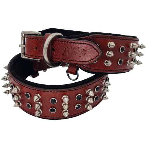 BlazingPaws Sabrington Hundehalsband, 5,1 cm breit, aus Leder, mit weicher Wildlederpolsterung (Halsumfang: 38,1 - 45,7 cm, Kirschrot) von BlazingPaws