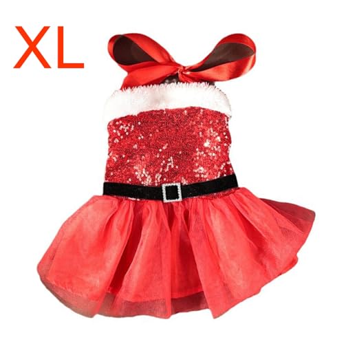 BlesConi Weihnachtskleid für Hunde und Katzen, mit Hut, weiche Baumwolle, Polyester, Haustier-Weihnachtsmann-Outfit für Urlaub, Party, Cosplay, Rot von BlesConi
