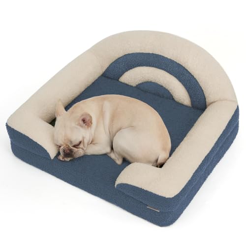 Blissful Diary Mittelgroßes Schaumstoff-Hundebett, Haustiersofa mit waschbarem Bezug und wasserdichtem Futter, weicher Plüsch mit Regenbogen-Design (Blau) von Blissful Diary