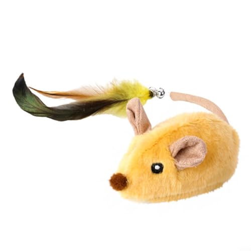 BlissfulAbode Bewegliches Katzenspielzeug Maus, interaktives Katzenspielzeug, Mäuse, elektronisch mit pelzigem Schwanz, automatisches Quietschspielzeug für Kätzchen, Indoor/Outdoor-Übungen (gelb) von BlissfulAbode