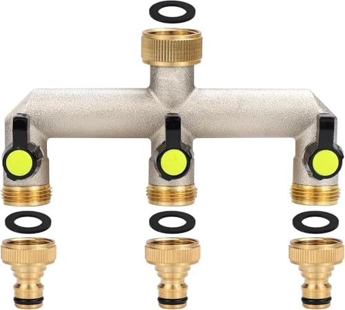 Blleshelfl 3 Wege Verteiler Wasser, Wasseranschluss Verteiler 3/4" Adapter, Wasseranschluss Adapter für 3 Gerüte/Gartenschlüuche, Geeignet für Gartenbewüsserung von Blleshelfl