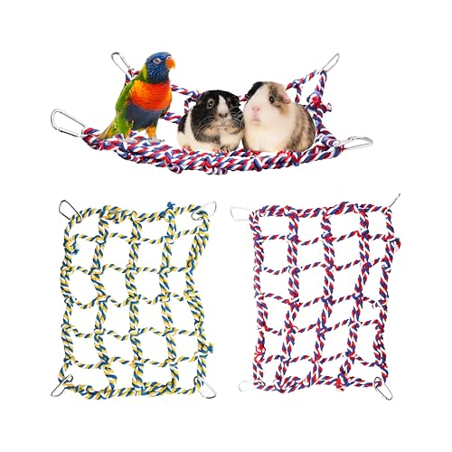 Blleshelfl Buntes Vogel-Kletternetz, Haustier-Hängematte mit Karabinern, Spielzeug für Papageien und Kleintiere, Rot-Blau und Gelb-Blau Blleshelfl Buntes Vogel-Kletternetz, Haustier-Hängematte mit Karabinern, Spielzeug für Papageien und Kleintiere, Rot-Blau und Gelb-Blau von Blleshelfl
