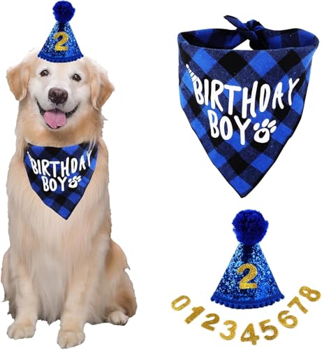 Hund Geburtstag Bandana Set, Hund Geburtstag Halstuch, Hund Geburtstag Hut, Haustier-Partyhut für kleine, mittelgroße Hunde und Katzen von Blleshelfl