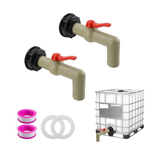 2 Stück IBC Container Wasserhahn 1 Zoll Wassertonne Hahn mit verstellbarem Kugelventil, Auslaufhahn für Regentonne, S60 x 6 Gewinde, inklusive Dichtungen und Dichtband, Robustes PP Material von Blleshelfl