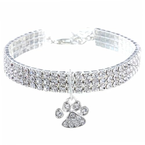 Blogiiup Bling Hundehalsband Verstellbarer Katzenkettenkragen zarte Hundehalskette mit Herzpfoten Anhänger Schmuckzubehör für Hunde Katzen, Strasshundkragen, L. von Blogiiup