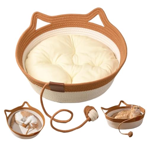 Katzenkörbe Bett, Katzenbetten für Katzen, 2-in-1-Baumwollseil gewebte Katzenkörbe mit Spielzeugschwanz, kratzfestes Kätzchenbett mit weichem Kissen, Korbkorb mit Autokorb mit Autokorb für weniger al Katzenkörbe Bett, Katzenbetten für Katzen, 2-in-1-Baumwollseil gewebte Katzenkörbe mit Spielzeugschwanz, kratzfestes Kätzchenbett mit weichem Kissen, Korbkorb mit Autokorb mit Autokorb für weniger al von Blogiiup