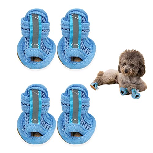 Sommerhundsandalen, 2pcs atmungsaktive Netzhundschuhe, heiße Pflasterpupfschuhe, weiche Sohle Pfotenschutz für kleine Hunde (Blau, Größe 2) von Blogiiup