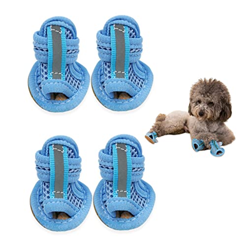 Sommerhundsandalen, 2pcs atmungsaktive Netzhundschuhe, heiße Pflasterpupfschuhe, weiche Sohle Pfotenschutz für kleine Hunde (Blau, Größe 4) von Blogiiup