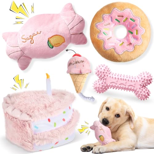 Blosssound Hundespielzeug-Set für Hunde, quietschende Hunde, Geburtstagsgeschenke, Welpen, gefülltes Kauspielzeug, niedlicher Kuchen, Süßigkeiten, Donuts, Eisknochen, Form für kleine, mittelgroße und Blosssound Hundespielzeug-Set für Hunde, quietschende Hunde, Geburtstagsgeschenke, Welpen, gefülltes Kauspielzeug, niedlicher Kuchen, Süßigkeiten, Donuts, Eisknochen, Form für kleine, mittelgroße und von Blosssound
