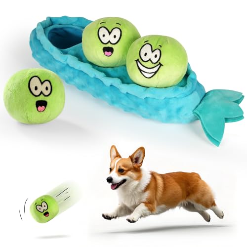 Plüsch-Erbsen in einer Pod Hundespielzeug, quietschendes Haustierspielzeug, Blau und Grün von BluPup