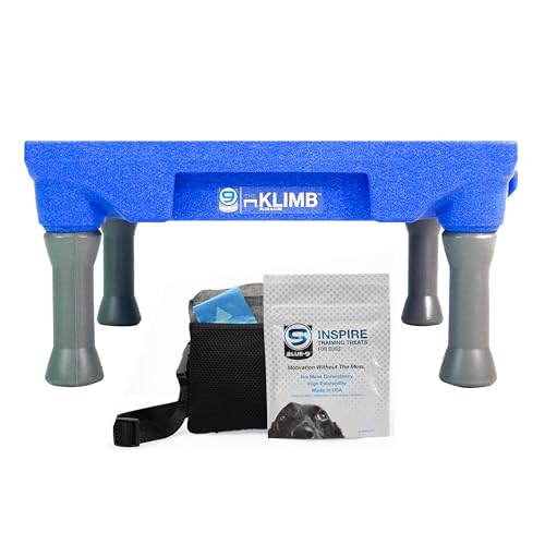 Blue-9 Happy Dog Starter-Set mit KLIMB Hundetrainingsplattform & Traktionsmatte und Inspire Trainings-Leckerli-Tasche & Trainings-Leckerlis, Blau von Blue-9