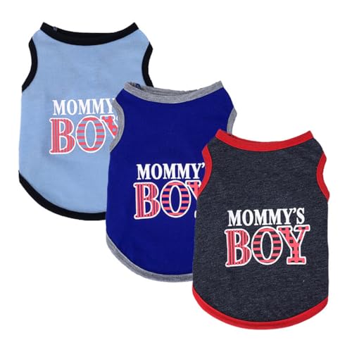3-teiliges Hunde-Sommerweste, atmungsaktives Haustier-T-Shirt, Mommy's Boy, Prinz, Slogan, Katze, Welpen, ärmelloses Tank-Top, Outfit_M(Mommy's Boy) von Blue Dream Island