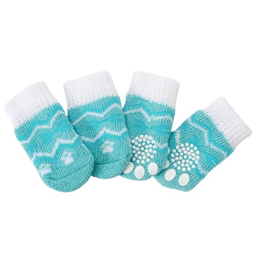 4 x Hundesocken, niedliche rutschfeste Haustierbodensocken, Stricksocken, Katzen- und Hundepfotenschutz, Abdeckung für drinnen und draußen, Hot Pavement, Hartholzbodenschutz, Größe M (grün gewellt) 4 x Hundesocken, niedliche rutschfeste Haustierbodensocken, Stricksocken, Katzen- und Hundepfotenschutz, Abdeckung für drinnen und draußen, Hot Pavement, Hartholzbodenschutz, Größe M (grün gewellt) von Blue Dream Island