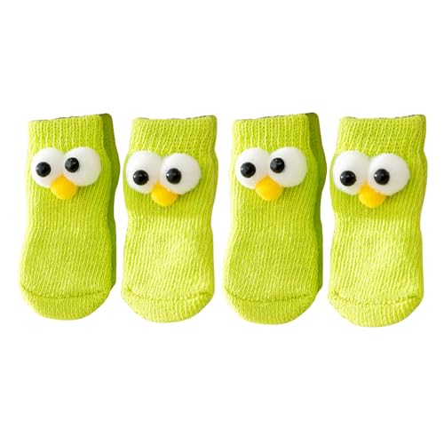 4 x Hundesocken, niedliche rutschfeste Haustierbodensocken, Stricksocken, Katzen- und Hundepfotenschutz, für drinnen und draußen, Hot Pavement, Hartholzbodenschutz, Größe L (großes Augengrün) von Blue Dream Island