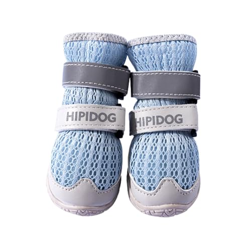 4 x lange Hundestiefel mit reflektierenden Streifen, verstellbares, atmungsaktives Netzgewebe, doppelt fixiert, Hundepfotenschutz, rutschfeste Sohle, für drinnen und draußen, Wanderschuhe _6# (blau) von Blue Dream Island