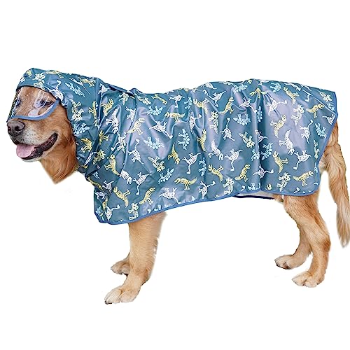 Bauchschutz für Hunde, mit Kapuze und Traktionsloch, wasserdichter Poncho, Regenbekleidung, Weste für mittelgroße und große Hunde, Größe 4XL (blauer Dinosaurier) von Blue Dream Island