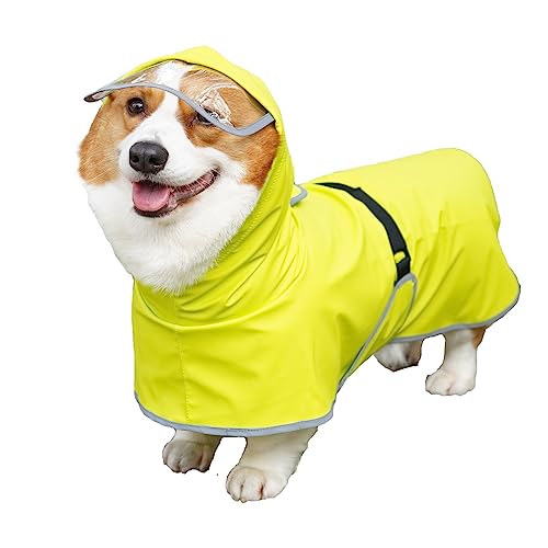 Bauchschutz für Hunde, mit Kapuze und Traktionsloch, wasserdichter Poncho, Regenbekleidung, Weste für mittelgroße und große Hunde, Größe 4XL (fluoreszierendes Gelb) von Blue Dream Island