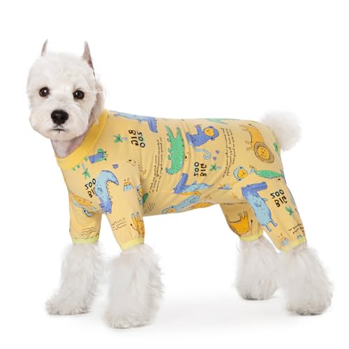 Blue Dream Island Genesungsanzug für kleine Hunde, 4-beiniger Einteiler, Anti-Leck-Wundschutzanzug für postoperative Pflege, niedlicher Welpen-Pyjama, Anti-Haar-Kleidung mit Schritt im Schritt, Größe von Blue Dream Island