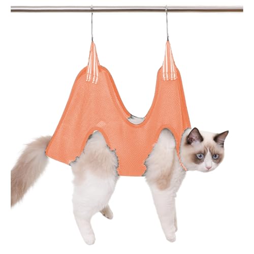 Blue Dream Island Haustierpflege-Hängematten-Tasche, Katze/Welpe/kleine Hunde, Haustier-Hängematte, Fesseltasche zum Baden, Nageltrimmen, Ohrenaugen-Krallenpflege, Größe M, Orange von Blue Dream Island