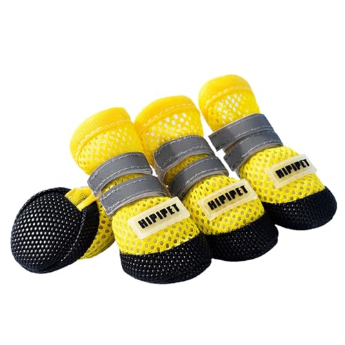 Blue Dream Island Hundeschuhe aus Netzstoff, für Frühling und Sommer, Pfotenschutz, verstellbar, reflektierend, schmutzabweisend, für Welpen, kleine, mittelgroße Hunde, Gelb Blue Dream Island Hundeschuhe aus Netzstoff, für Frühling und Sommer, Pfotenschutz, verstellbar, reflektierend, schmutzabweisend, für Welpen, kleine, mittelgroße Hunde, Gelb von Blue Dream Island
