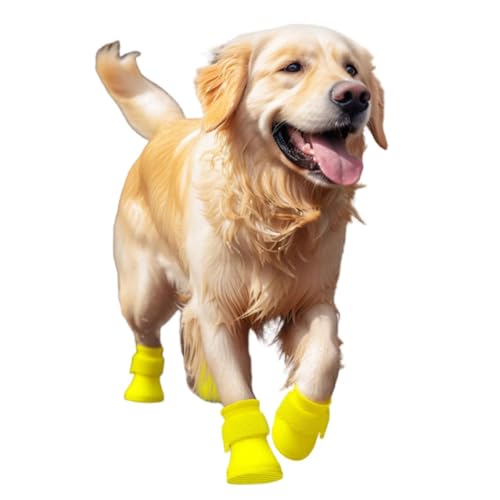 Blue Dream Island Silikon-Regenstiefel für Hunde, wasserdicht, rutschfest, für den Außenbereich, verstellbare Hundeschuhe für schlammige Wege, Fußabdeckung, Größe XXL (Gelb) von Blue Dream Island