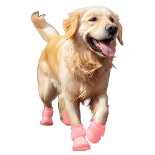 Blue Dream Island Silikon-Regenstiefel für Hunde, wasserdicht, rutschfest, für den Außenbereich, verstellbare Hundeschuhe für schlammige Wege, Fußabdeckung, Größe XXL (Rosa) von Blue Dream Island