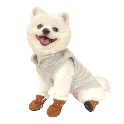 Blue Dream Island Winter-Hundeschuhe, verdickt, warm, künstliches Lamm, rutschfest, leise, weich, für kaltes Wetter, Haustierpfotenschutz für mittelgroße Hunde, Größe M, Braun, 4 Stück von Blue Dream Island