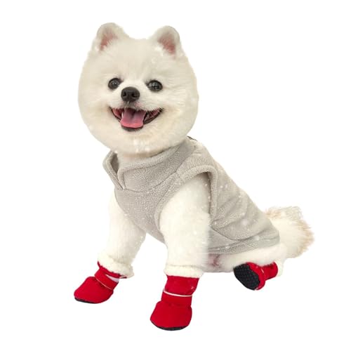 Blue Dream Island Winter-Hundeschuhe, verdickt, warm, künstliches Lamm, rutschfest, leise, weiche Stiefel, kaltes Wetter, Haustierpfotenschutz für mittelgroße Hunde, Größe M, Rot, 4 Stück von Blue Dream Island