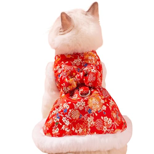 Chinesisches Neujahrskostüm für Katzen und Hunde, Cheongsam, warmer Mantel, für Weihnachten, Geburtstag, Festival, Verkleidung, Teddy, Bichon, Schleife, Quastenrock_L (Stil 3) von Blue Dream Island