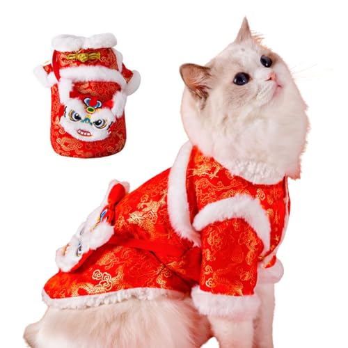 Chinesisches Neujahrskostüm für Katzen und Hunde, Cheongsam, warmer Mantel, für Weihnachten, Geburtstag, Festival, Verkleidung, Teddy, Bichon, Schleife, Quastenrock_S (Stil 4) von Blue Dream Island