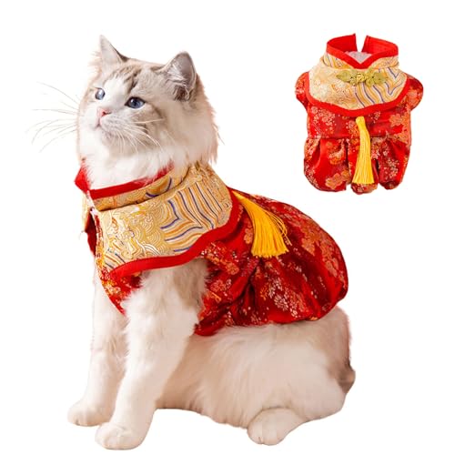 Chinesisches Neujahrskostüm für Katzen und Hunde, Cheongsam, warmer Mantel, für Weihnachten, Geburtstag, Festival, Verkleidung, Teddy, Bichon, Schleife, Quastenrock_XL (Stil 5) von Blue Dream Island