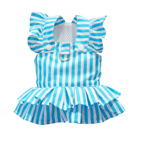 Elegantes Hundekleid mit Gitterstreifen, Sommerrock, Prinzessinnenrock, atmungsaktive Weste mit D-Ring, Rüschenbündchen, fliegende Ärmel, Bekleidung für Partys und den Alltag, Größe S (Blau gestreift) Elegantes Hundekleid mit Gitterstreifen, Sommerrock, Prinzessinnenrock, atmungsaktive Weste mit D-Ring, Rüschenbündchen, fliegende Ärmel, Bekleidung für Partys und den Alltag, Größe S (Blau gestreift) von Blue Dream Island