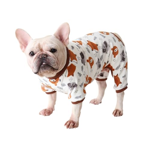 Fat Dog Pyjama, französische Bulldogge, vierbeiniger Schlafanzug, weiche Baumwolle, Mops-Overall, Einteiler, Kostüm für Katzen, Welpen, kleine und mittelgroße Hunde, Größe XXL, Braun von Blue Dream Island